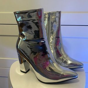 Silver High Heel Ankle Boots